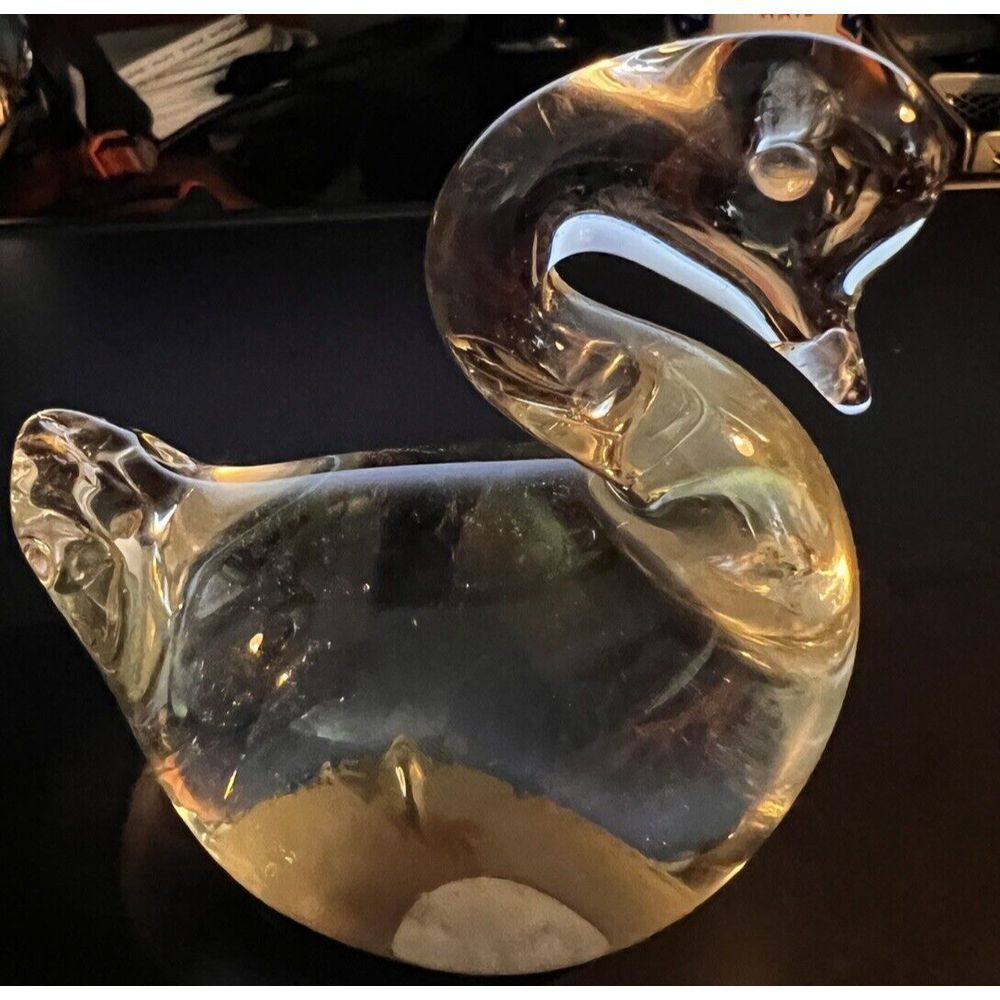 Hand blown Swan Bird Paperweight Figurine‎ VTG Action International Clear Glass